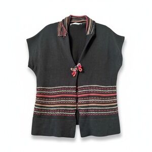 Skovhuus Denmark Striped Knit Vest Scandi Artsy Lagenlook Cardigan XL